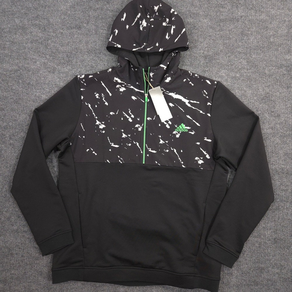 Adidas Hoodie Mens L Black White Splatter Cold RDY Half Zip Pullover Golf Sport